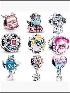 Silver Charm Beads Fit Bracelet DIY Jewelry Gift for Women Heart Beads Set 9